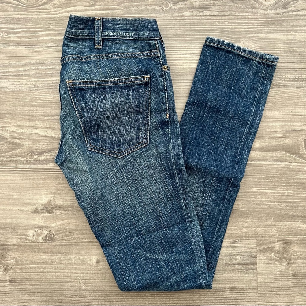 CURRENT/ELLIOTT • Straight Leg Ripped Knee Blue Denim Jean Size 26
